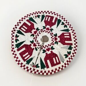 Vintage LL Bean Christmas Tree Skirt Winter Houses Hearts Quilted 46" Diameter